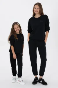 US Polo Assn. Girls' Black Glitter Print Detailed Crew Neck Basic Sweatshirt - Image 2
