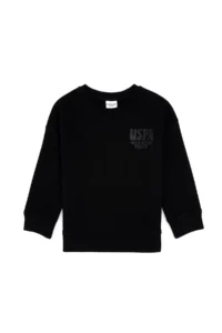 US Polo Assn. Girls' Black Glitter Print Detailed Crew Neck Basic Sweatshirt - Image 5