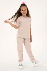 US Polo Assn. Girls' Stone Glitter Print Detailed Crew Neck Basic Sweatshirt - Image 2