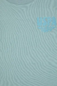 US Polo Assn. Girls' Mint Glitter Print Detailed Crew Neck Basic Sweatshirt - Image 4