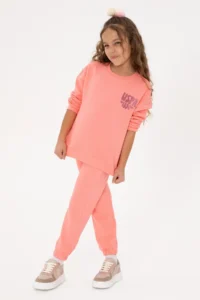 US Polo Assn. Girls' Neon Pink Glitter Print Detailed Crew Neck Basic Sweatshirt - Image 2