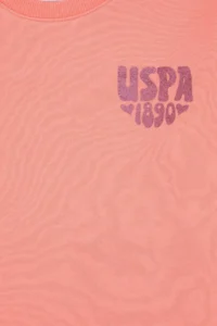 US Polo Assn. Girls' Neon Pink Glitter Print Detailed Crew Neck Basic Sweatshirt - Image 5