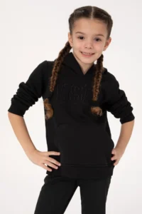 US Polo Assn. Girls' Black Hooded Fleece Basic Sweatshirt