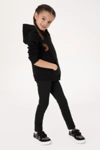 US Polo Assn. Girls' Black Hooded Fleece Basic Sweatshirt - Image 2