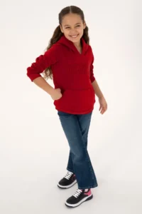US Polo Assn. Girls' Koyu Raspberry Hooded Fleece Basic Sweatshirt - Image 2