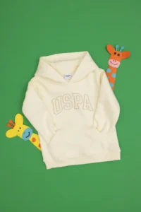 US Polo Assn. Girls' Cream Hooded Fleece Basic Sweatshirt - Image 3