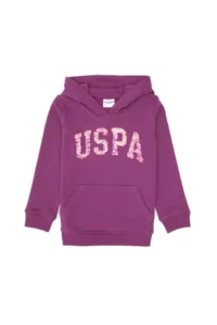 US Polo Assn. Girls' Violet Sequin Embroidered Hooded Basic Sweatshirt - Image 3