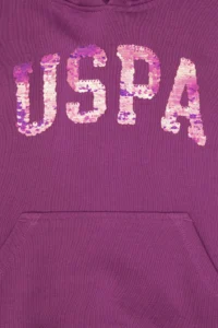 US Polo Assn. Girls' Violet Sequin Embroidered Hooded Basic Sweatshirt - Image 5