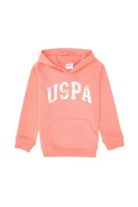US Polo Assn. Girls' Neon Pink Sequin Embroidered Hooded Basic Sweatshirt - Image 3