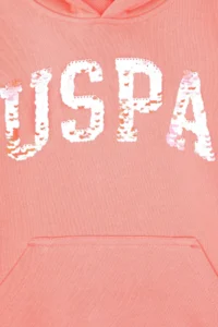 US Polo Assn. Girls' Neon Pink Sequin Embroidered Hooded Basic Sweatshirt - Image 5