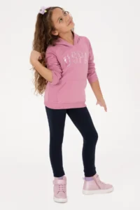 US Polo Assn. Girls' Pink Sequin Embroidered Hooded Basic Sweatshirt - Image 2