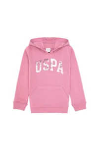 US Polo Assn. Girls' Pink Sequin Embroidered Hooded Basic Sweatshirt - Image 4