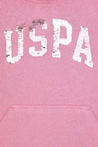 US Polo Assn. Girls' Pink Sequin Embroidered Hooded Basic Sweatshirt - Image 5
