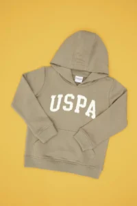 US Polo Assn. Girls' Light Khaki Sequin Embroidered Hooded Basic Sweatshirt - Image 3