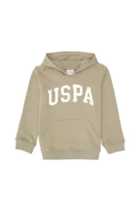 US Polo Assn. Girls' Light Khaki Sequin Embroidered Hooded Basic Sweatshirt - Image 4