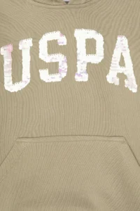US Polo Assn. Girls' Light Khaki Sequin Embroidered Hooded Basic Sweatshirt - Image 6