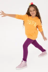 US Polo Assn. Girls' Melon Sequin Embroidered Hooded Basic Sweatshirt - Image 2