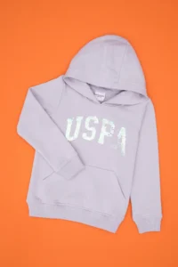 US Polo Assn. Girls' Lilac Sequin Embroidered Hooded Basic Sweatshirt - Image 3
