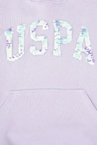 US Polo Assn. Girls' Lilac Sequin Embroidered Hooded Basic Sweatshirt - Image 6