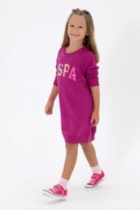 US Polo Assn. Girls' Fuchsia Sequin Detailed Crew Neck Sweat Knitting Dress - Image 2