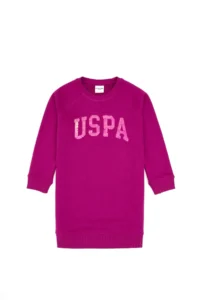 US Polo Assn. Girls' Fuchsia Sequin Detailed Crew Neck Sweat Knitting Dress - Image 3