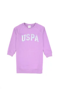 US Polo Assn. Girls' Lilac Sequin Detailed Crew Neck Sweat Knitting Dress - Image 3