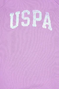 US Polo Assn. Girls' Lilac Sequin Detailed Crew Neck Sweat Knitting Dress - Image 5