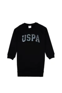 US Polo Assn. Girls' Black Sequin Detailed Crew Neck Sweat Knitting Dress - Image 3