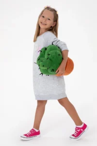 US Polo Assn. Girls' Light Gray Melange Sequin Detailed Crew Neck Sweat Knitting Dress - Image 2