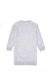 US Polo Assn. Girls' Light Gray Melange Sequin Detailed Crew Neck Sweat Knitting Dress - Image 4