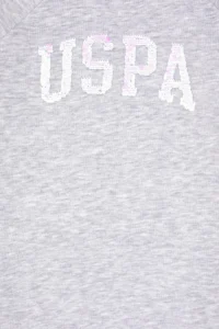 US Polo Assn. Girls' Light Gray Melange Sequin Detailed Crew Neck Sweat Knitting Dress - Image 5