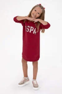 US Polo Assn. Girls' Dark Raspberry Sequin Detailed Crew Neck Sweat Knitting Dress - Image 2