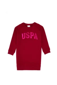 US Polo Assn. Girls' Dark Raspberry Sequin Detailed Crew Neck Sweat Knitting Dress - Image 3