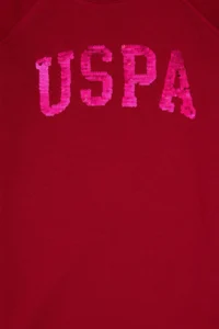 US Polo Assn. Girls' Dark Raspberry Sequin Detailed Crew Neck Sweat Knitting Dress - Image 5