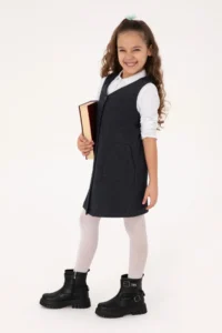 US Polo Assn. Girls' Navy Blue Weaving Dress