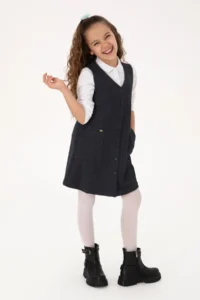 US Polo Assn. Girls' Navy Blue Weaving Dress - Image 2