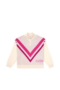 US Polo Assn. Girls' Cream Half Zippered Sweater - Image 2