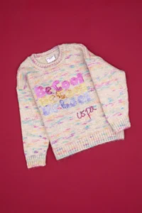 US Polo Assn. Girls' Neon Pink Sequin Embroidered Crew Neck Sweater