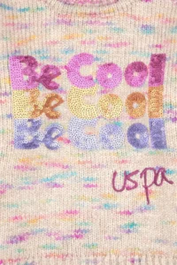 US Polo Assn. Girls' Neon Pink Sequin Embroidered Crew Neck Sweater - Image 4