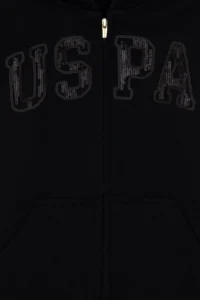 US Polo Assn. Girls' Black Sequin Embroidered Hooded Basic Sweatshirt - Image 3