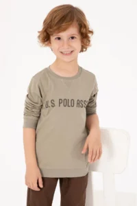 US Polo Assn. Boys' Light Khaki Crew Neck Sweatshirt