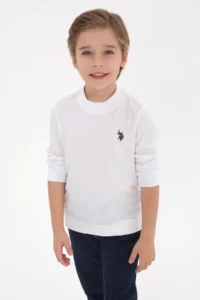 US Polo Assn. Boys' White Basic Crew Neck Sweatshirt