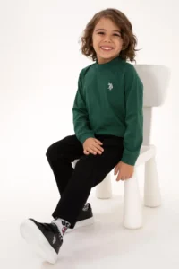 US Polo Assn. Boys' Dark Green Basic Crew Neck Sweatshirt - Image 2