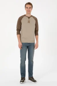 US Polo Assn. Men Crew Neck Regular Fit Khaki Thin Sweatshirt - Image 4