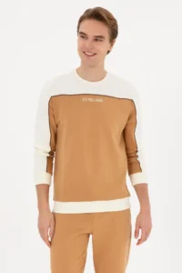 US Polo Assn. Men Regular Fit Crew Neck Camel Sweatshirt