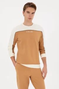 US Polo Assn. Men Regular Fit Crew Neck Camel Sweatshirt - Image 3