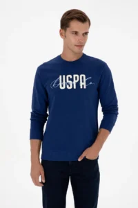 US Polo Assn. Men Regular Fit Crew Neck Indigo Thin Sweatshirt - Image 3