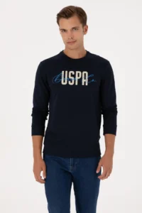 US Polo Assn. Men Regular Fit Crew Neck Navy Blue Thin Sweatshirt