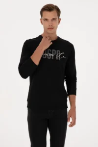US Polo Assn. Men Regular Fit Crew Neck Black Thin Sweatshirt