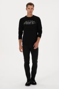 US Polo Assn. Men Regular Fit Crew Neck Black Thin Sweatshirt - Image 4